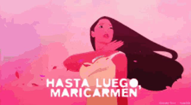 a cartoon of a woman with long hair and the words hasta luego maricarmen above her