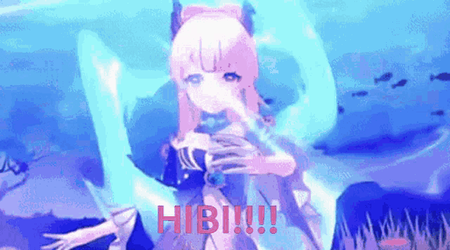 a cartoon of a girl with the word hibi written in red