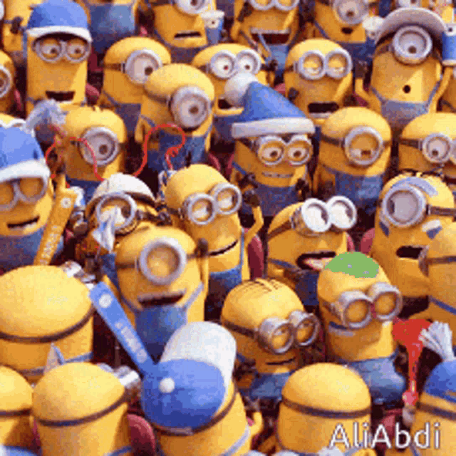 a bunch of minions are gathered together with the name aliabdi on the bottom left