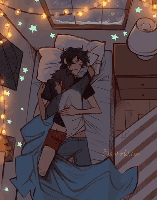 a drawing of a couple sleeping with the name elentori.net on the bottom right