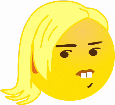 a yellow smiley face with blonde hair and a toothless smile
