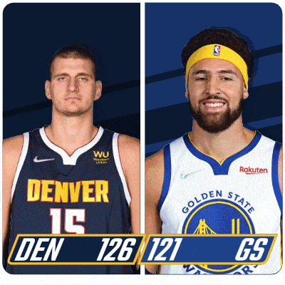 two basketball players one from denver and the other from golden state standing next to each other