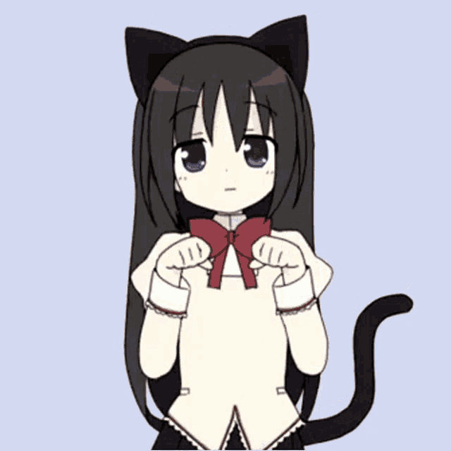 a girl wearing a cat ear headband and a bow tie