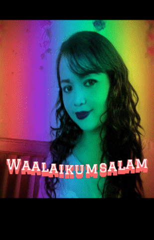 a picture of a girl with waalaikum salam written in red