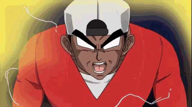 a cartoon character wearing a red shirt and white hat