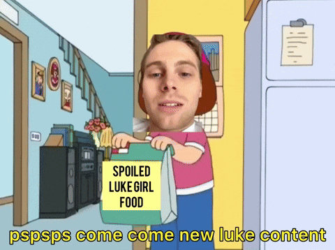 a cartoon character holding a bag of spoiled luke girl food