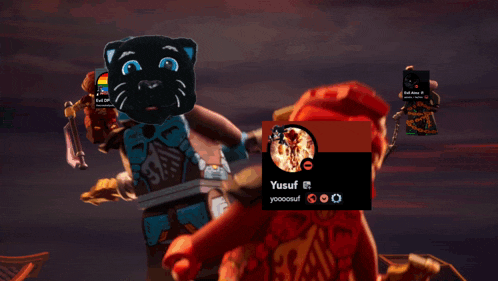 a ninjago character with a black panther on his head and the name yusuf on it