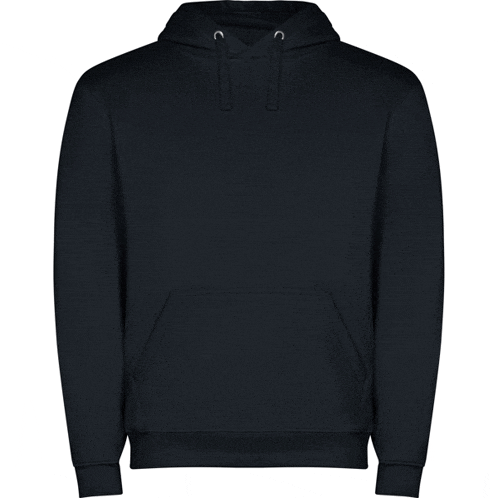 a black hoodie with a hood and a pocket on a white background