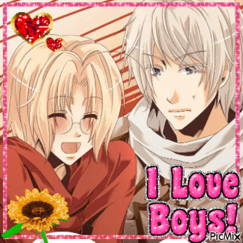 a picture of a boy and a girl with the words i love boys on it