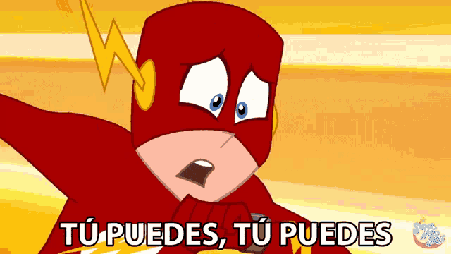 a cartoon of the flash with the words " tu puedes tu puedes " above him