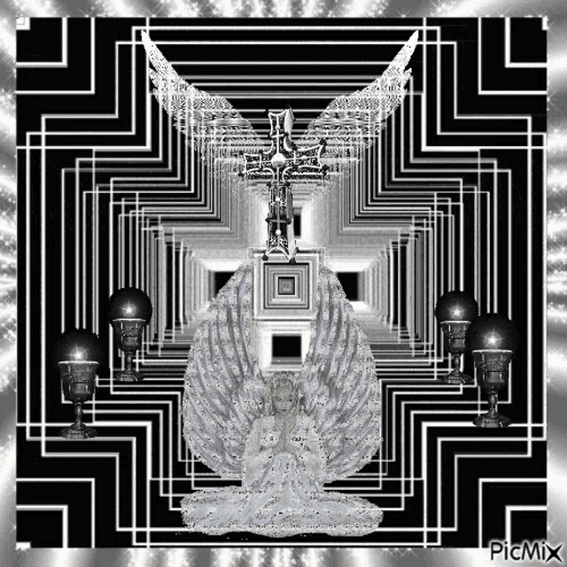 a picture of a praying angel with a cross in the background has the watermark picmix