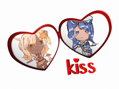 two hearts with the word kiss on it