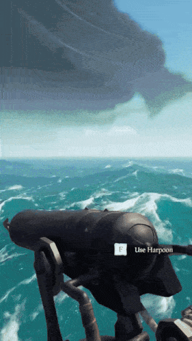 a screenshot of a video game shows a harpoon in the ocean