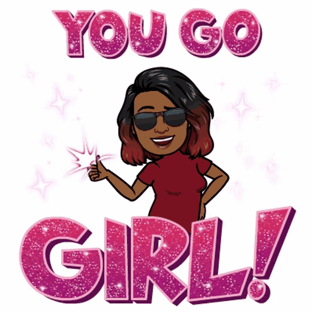 a cartoon woman giving a thumbs up with the words you go girl