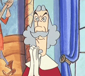 a cartoon character with a beard and mustache is making a funny face with his hands folded .