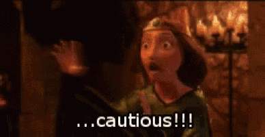 a cartoon character with a crown on her head is saying cautious !!!