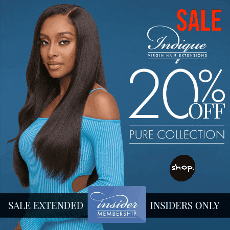 an advertisement for virgin hair extensions shows a woman in a blue top