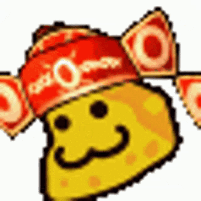 a yellow cartoon character wearing a red hat with a smiley face .