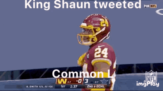 king shaun tweeted a picture of a football player wearing a helmet