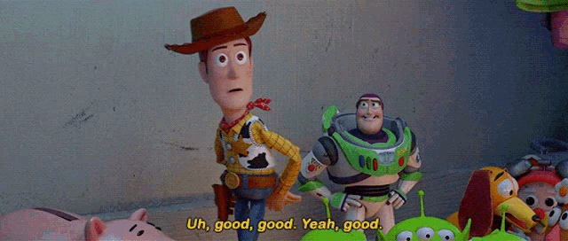 woody and buzz lightyear from toy story are talking to each other