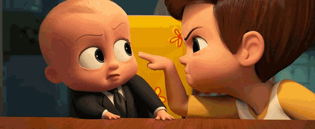 a cartoon character pointing at another cartoon character