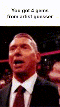 a man in a suit and tie is making a funny face with the words you got 4 gems from artist guesser