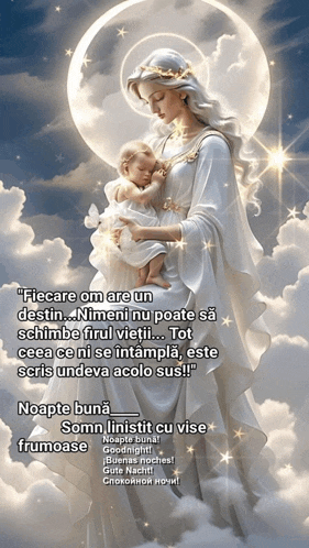 a picture of a woman holding a baby in front of a moon