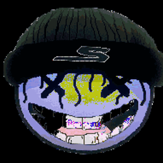 a pixel art drawing of a smiley face with a s on it