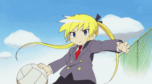 a girl in a suit and tie is kicking a ball