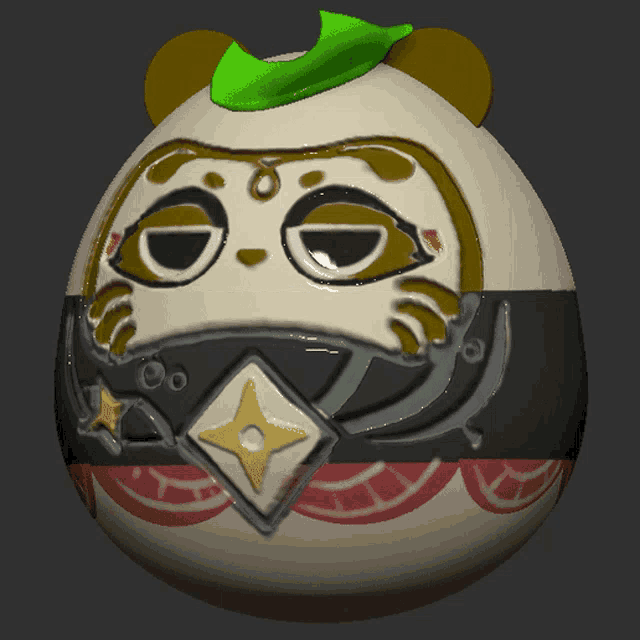a 3d rendering of a panda with a green hat on top