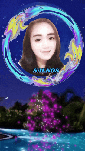 a picture of a woman in a circle with the name salnos on it