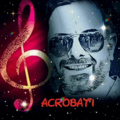 a man with a beard wearing sunglasses and the word acrobati
