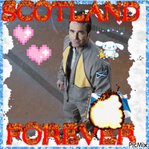 a picture of a man with the word scotland forever