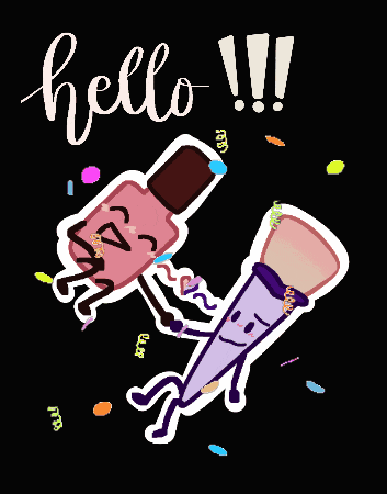 a drawing of a nail polish and a brush with the words hello written on it