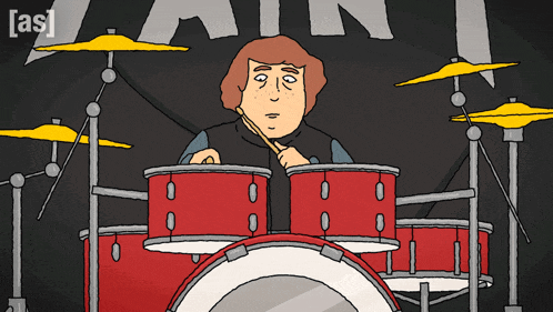 a cartoon of a man playing drums with the word tain on the bottom