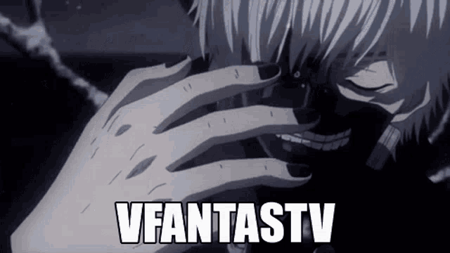 a black and white image of a person with a mask on their face and the words vfantastv on the bottom