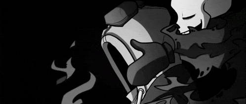 a black and white drawing of a skeleton smoking a cigarette in the dark .