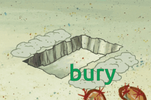 a cartoon of spongebob with the word bury written in green