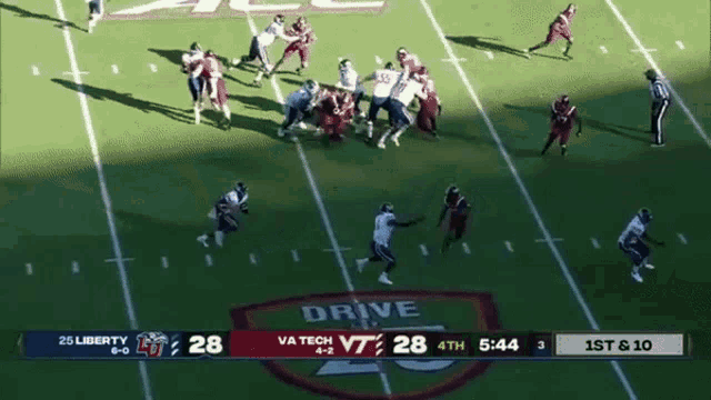 a football game between liberty and vt is being played