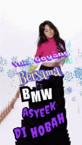 a woman in a pink top is standing next to a stack of bmw asyeek di hoban
