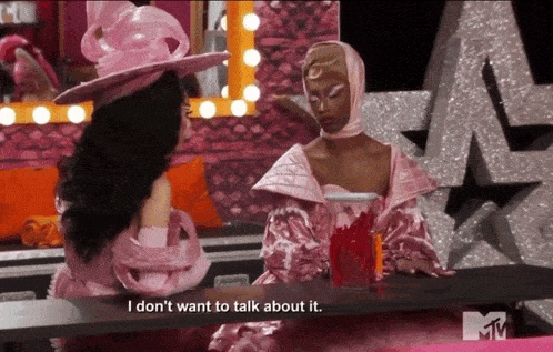 a woman in a pink dress says i don t want to talk about it