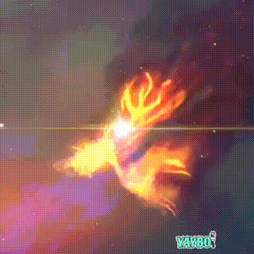 a phoenix is flying through the air with a glowing light coming out of its mouth .