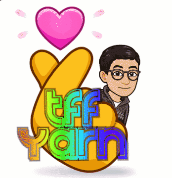 a cartoon of a man holding a heart with the words tff yarn above him