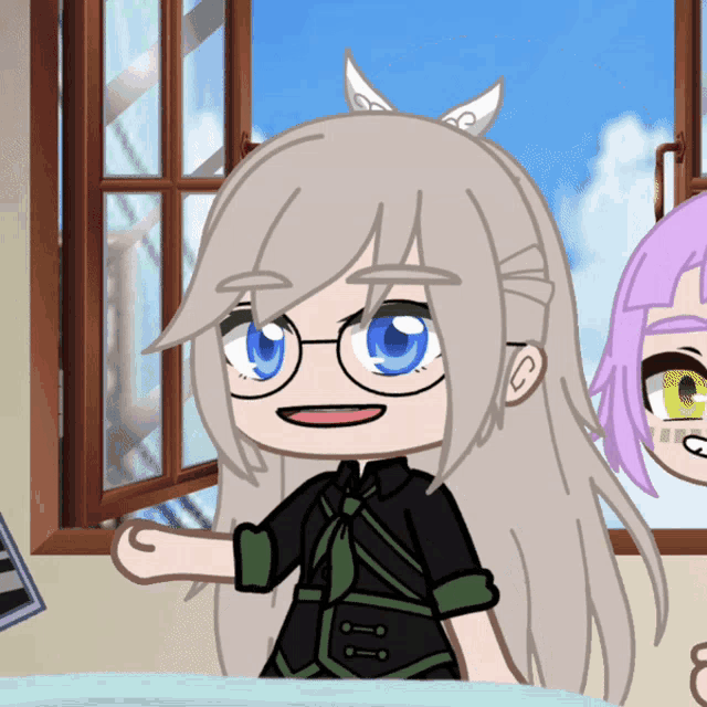 a drawing of a girl with glasses and a bow in her hair