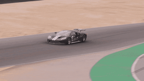 a black sports car with the number 3 on the side is driving on a track