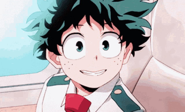 a young boy with green hair and a white shirt and tie is smiling