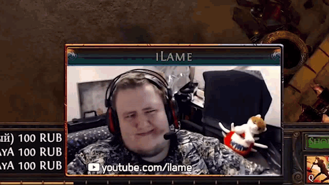 a video game screen shows a man with headphones and the name ilame on it