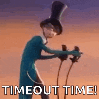 a man in a top hat is holding a microphone and saying timeout time .
