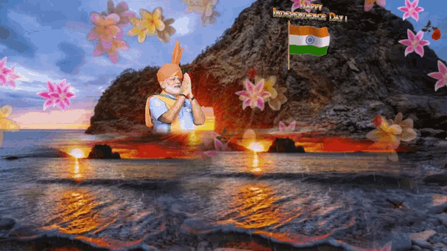 Independence Day India Flag GIF - Independence Day India Flag Flowers GIFs