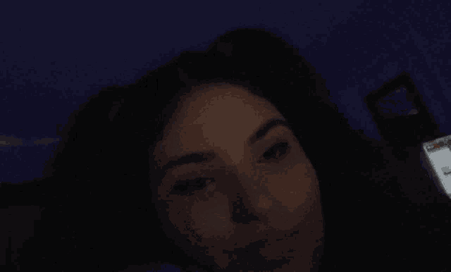 a woman 's face is visible in the dark in front of a computer screen
